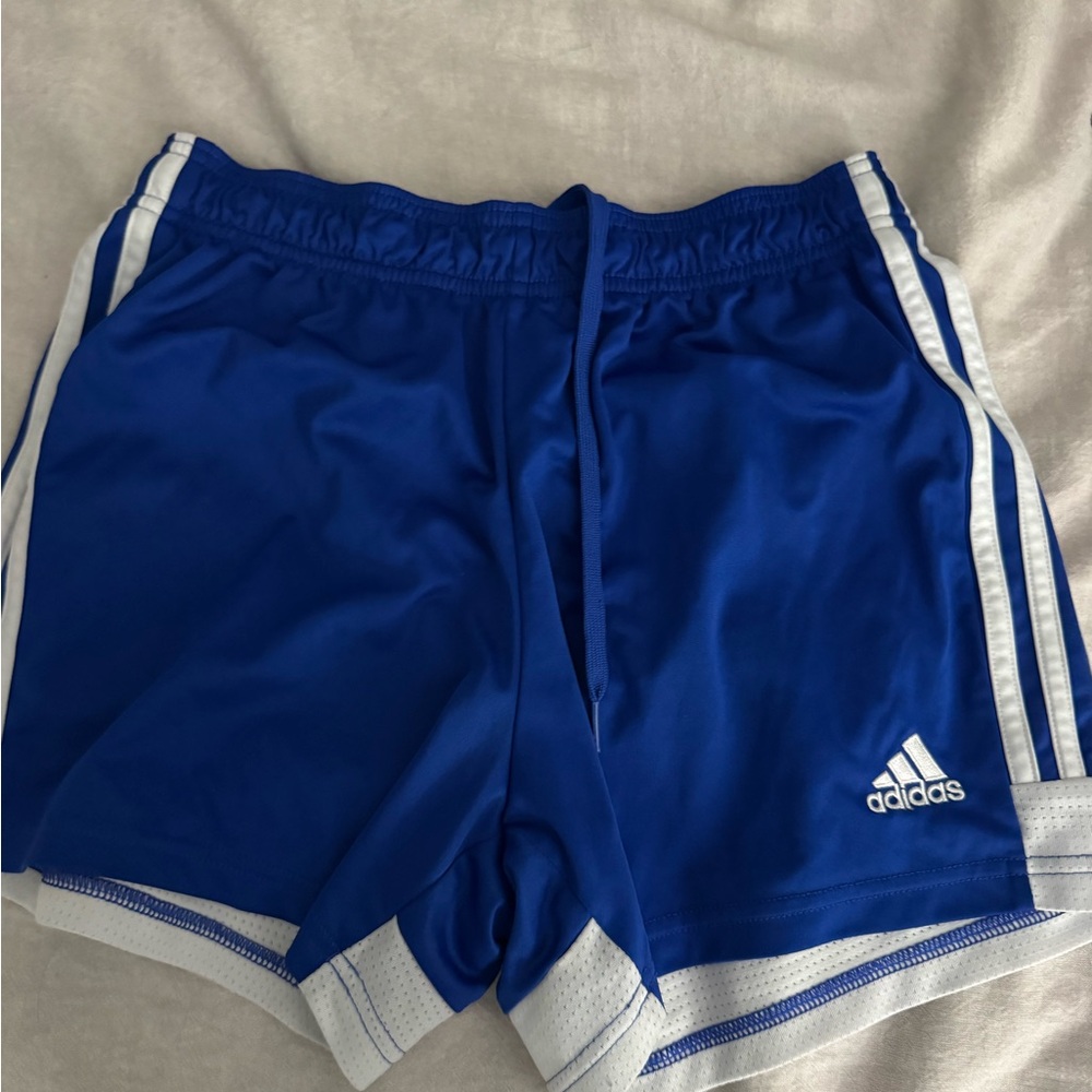 Adidas Women's Royal Blue and White Athletic Shorts